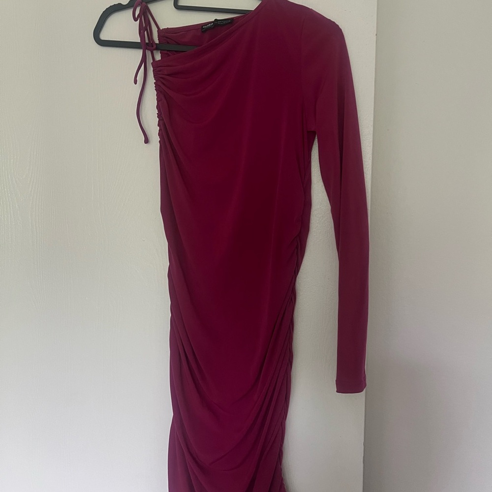 Pull&Bear Red Asymmetrical Ruched Bodycon Dress